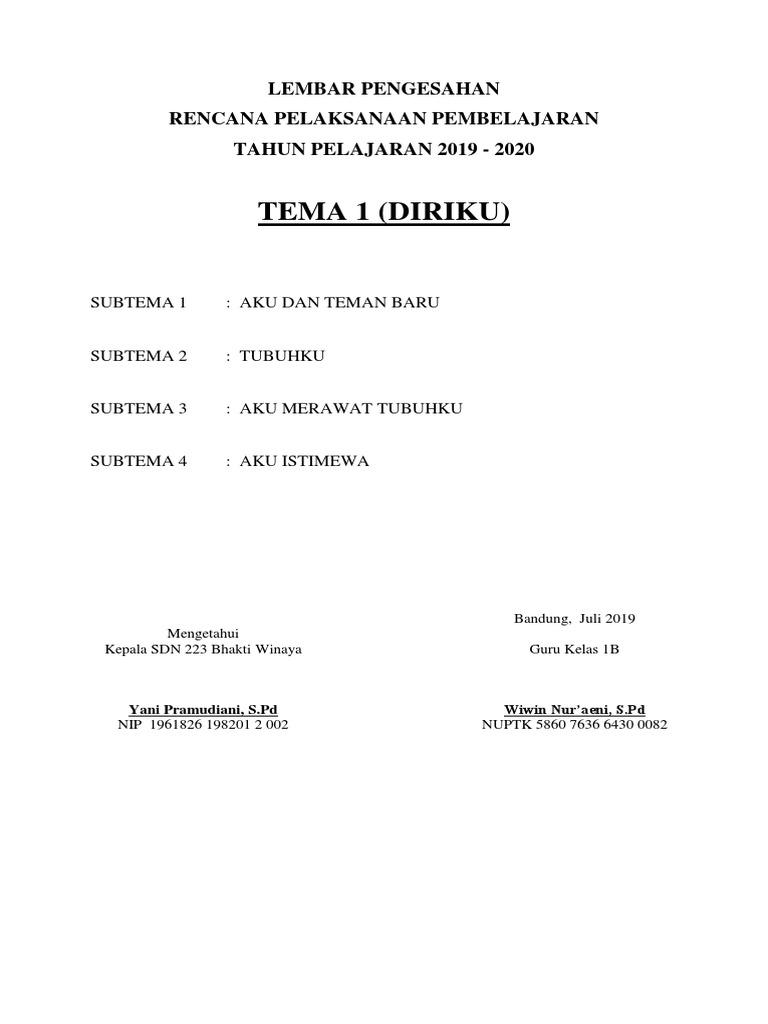 Lembar Pengesahan RPP SDN 223 | PDF