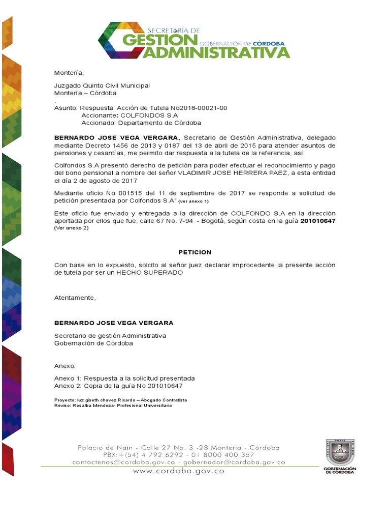 Modelo de Respuesta A Tutela | PDF | Gobierno