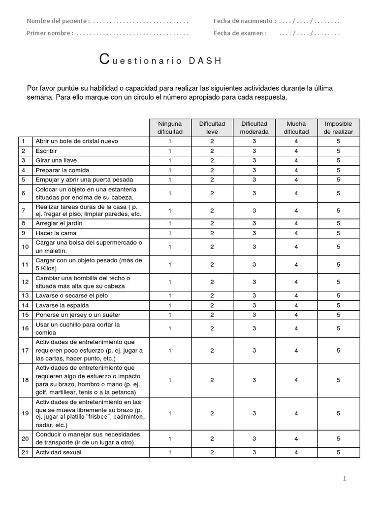Cuestionario DASH PDF | PDF | Ocio | Deportes