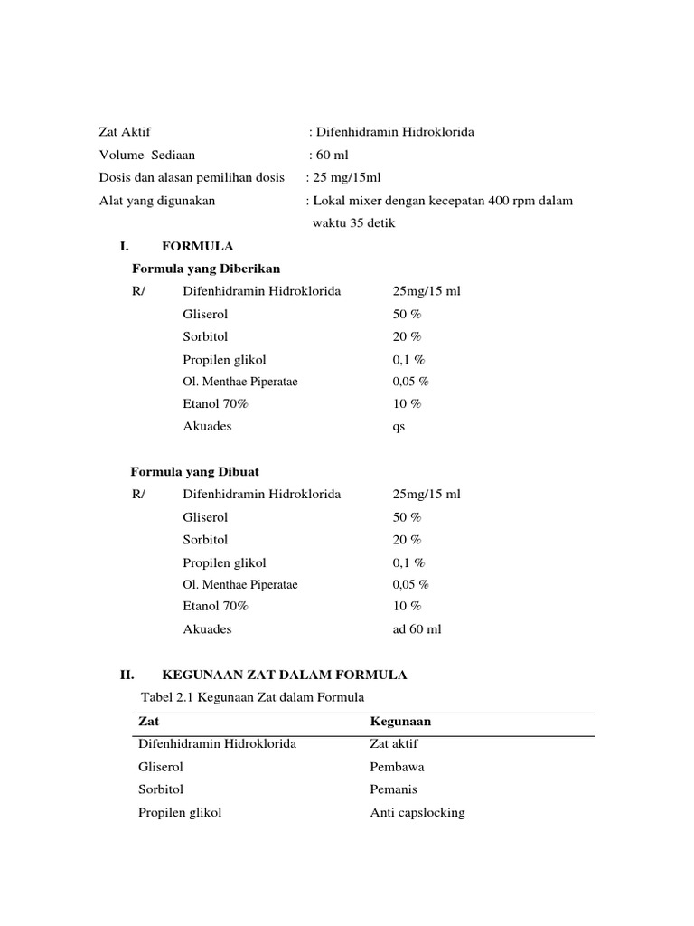 Formula Elixir Difenhidramin HCl | PDF