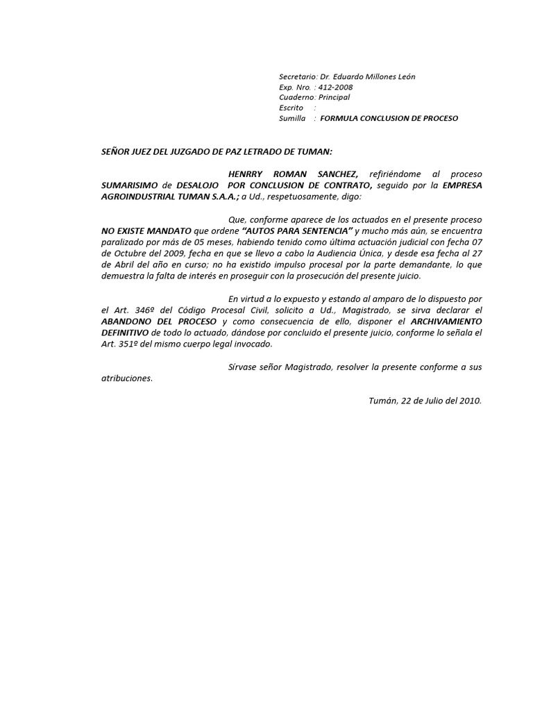 Formula Conclusion de Proceso | PDF