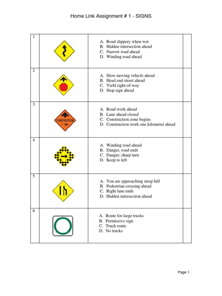 Home Link Assignment # 1 - SIGNS | PDF | Traffic | Intersection (Road)