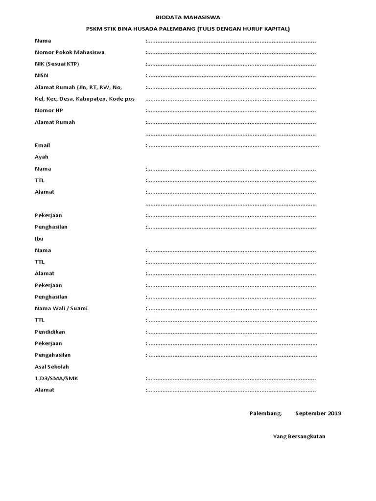 Form Biodata Mahasiswa PDF