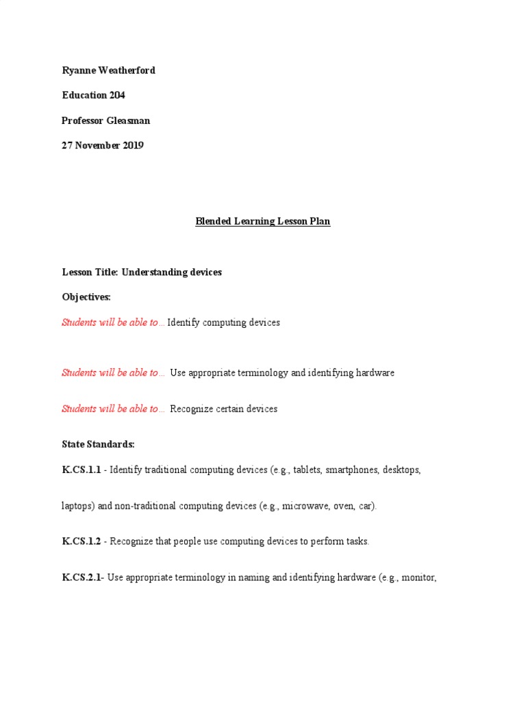 Blended Learning Lesson Plan | PDF | Differentiated Instruction ...