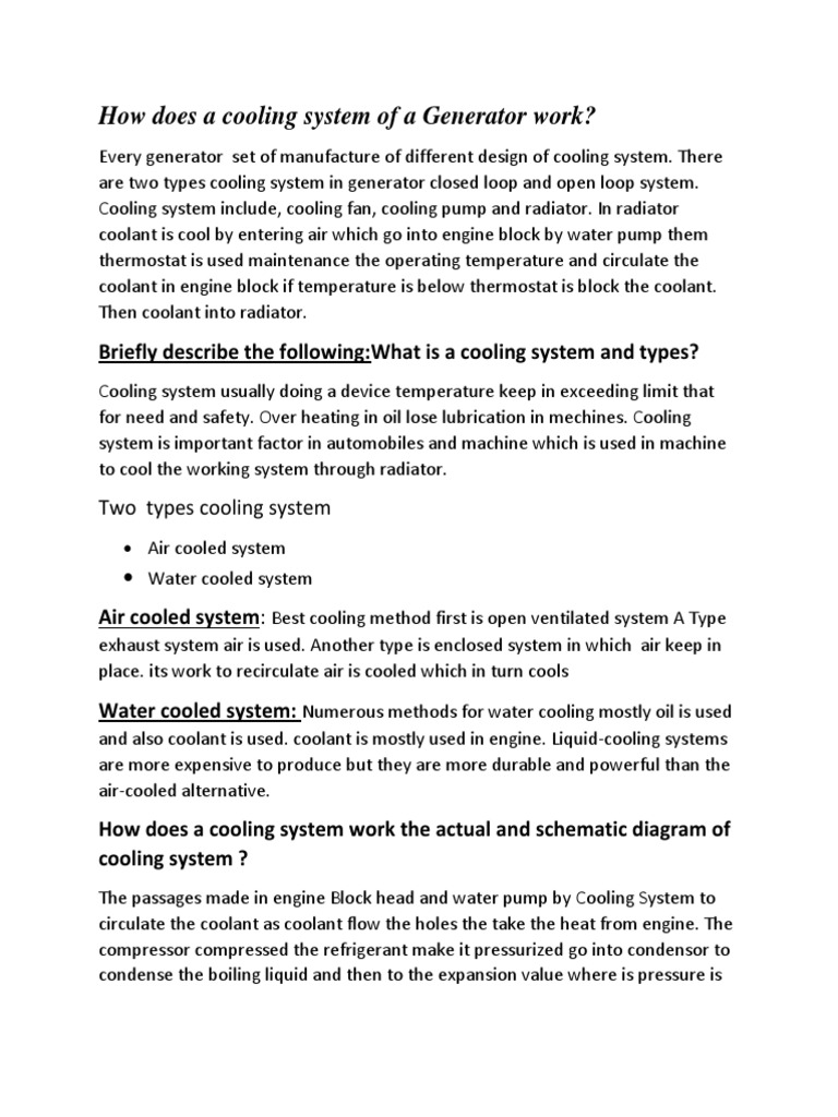 An In Depth Explanation Of Generator Cooling Systems Their Components