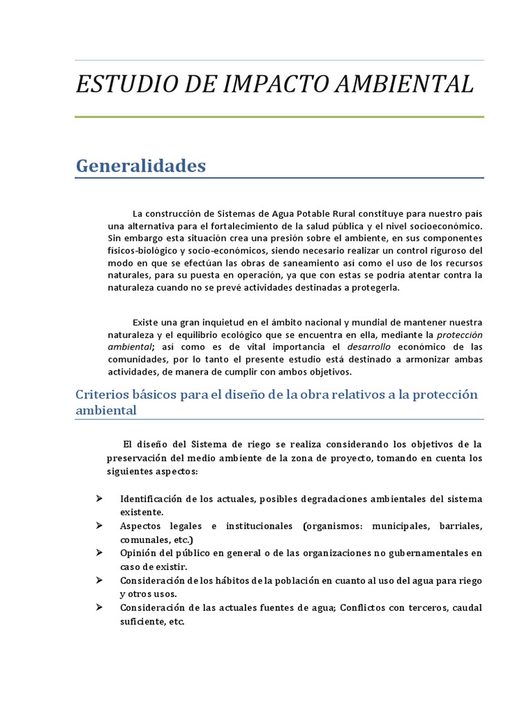 Estudio de Impacto Ambiental en Agua Potable | PDF | Evaluación de ...