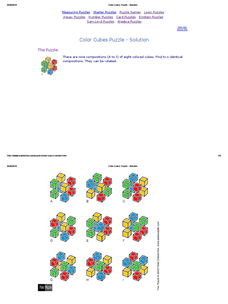 Color Cubes Puzzle - Solution | PDF | Puzzles | Games Of Mental Skill