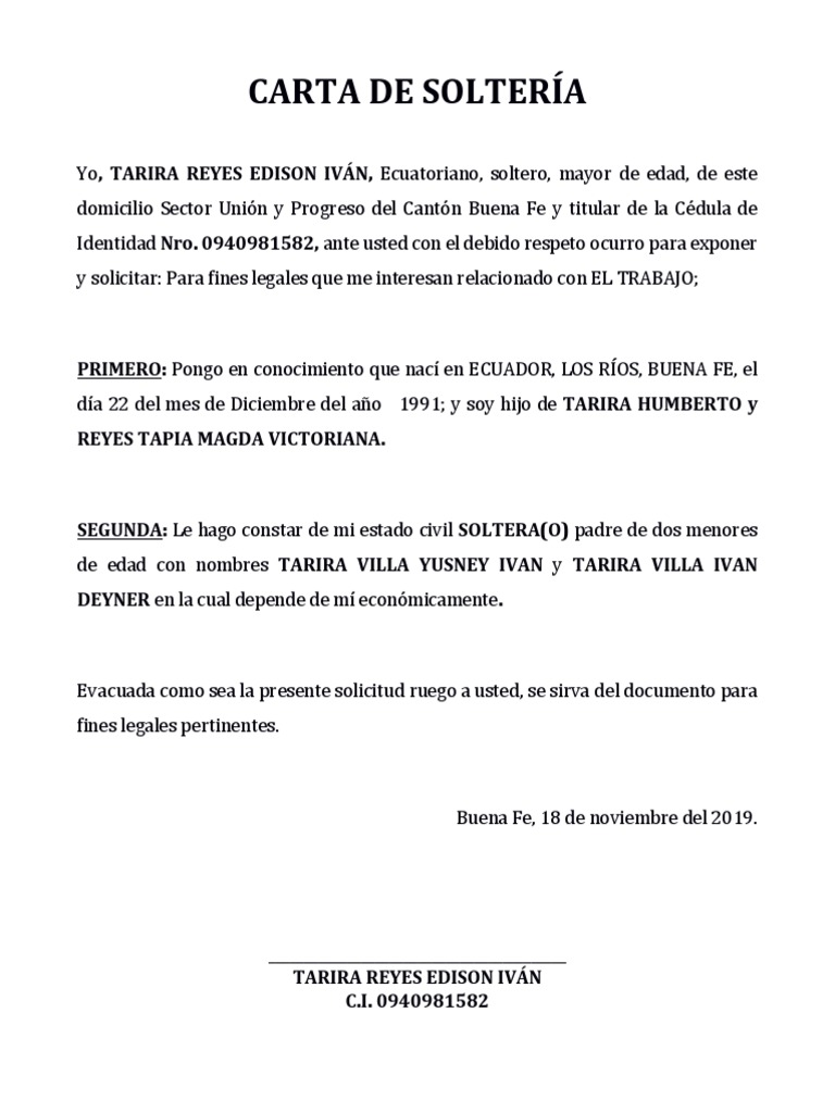 Carta De Solteria Pdf