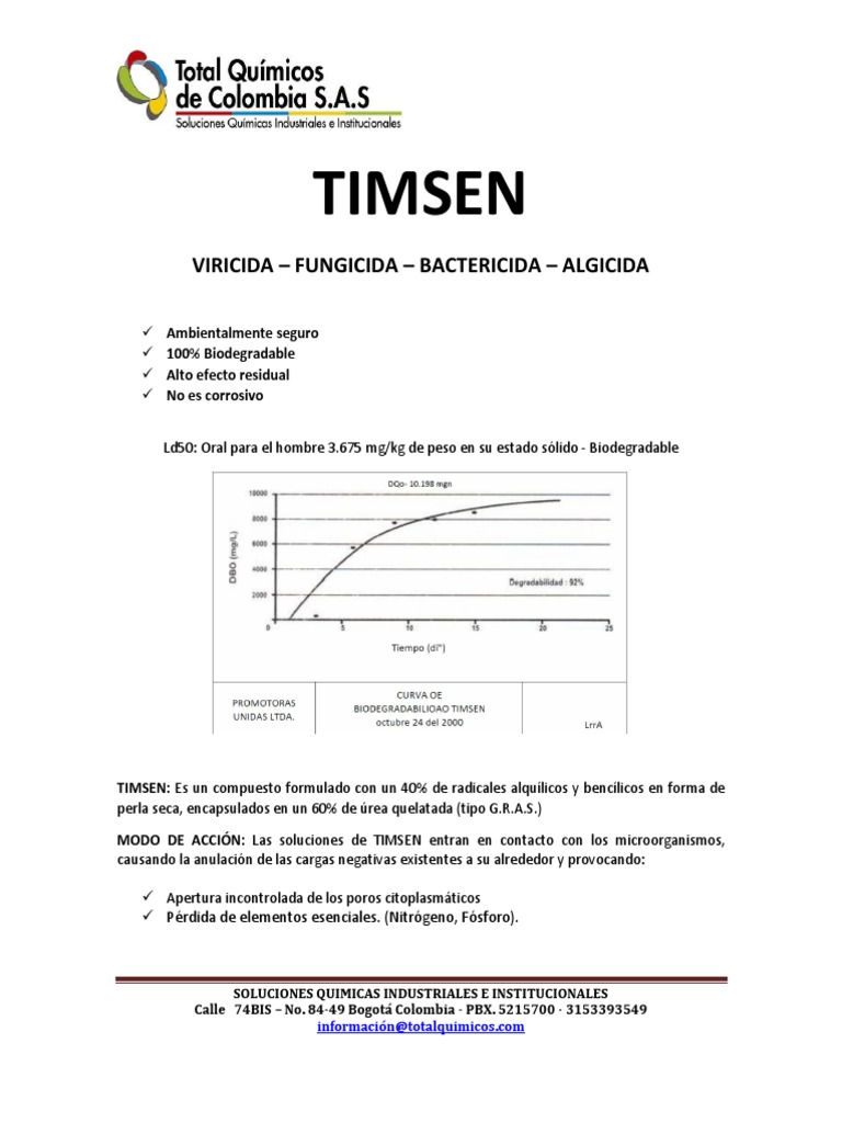 TIMSEN: Desinfectante Biodegradable Efectivo | PDF | Biología | Química