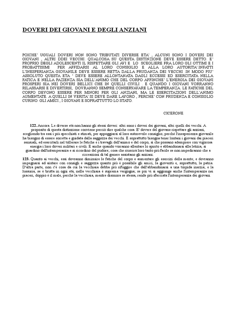 I Doveri Dei Giovani E I Doveri Dei Vecchi Doveri Dei Giovani e Degli Anziani - Cicerone | PDF