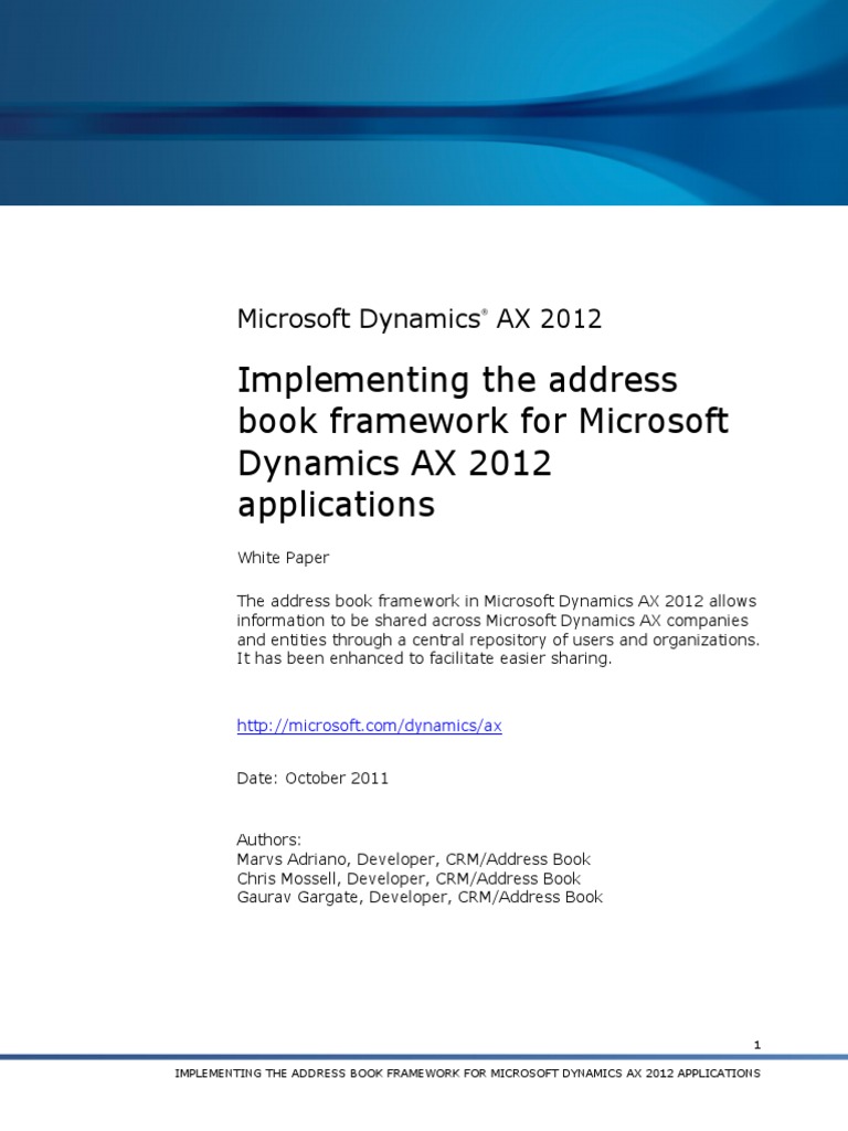 AddressBook Framework Ax2012 | PDF | Method (Computer Programming ...