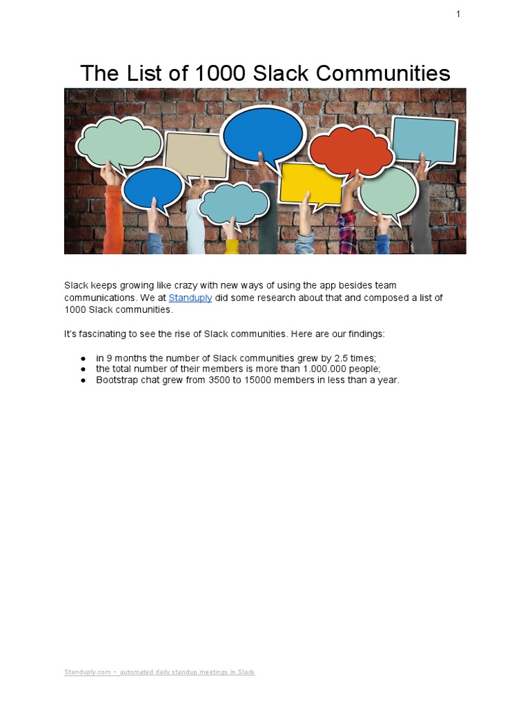 The List of 1000 Slack Communities by Standuply PDF | PDF | Cryptocurrency  | Angular Js