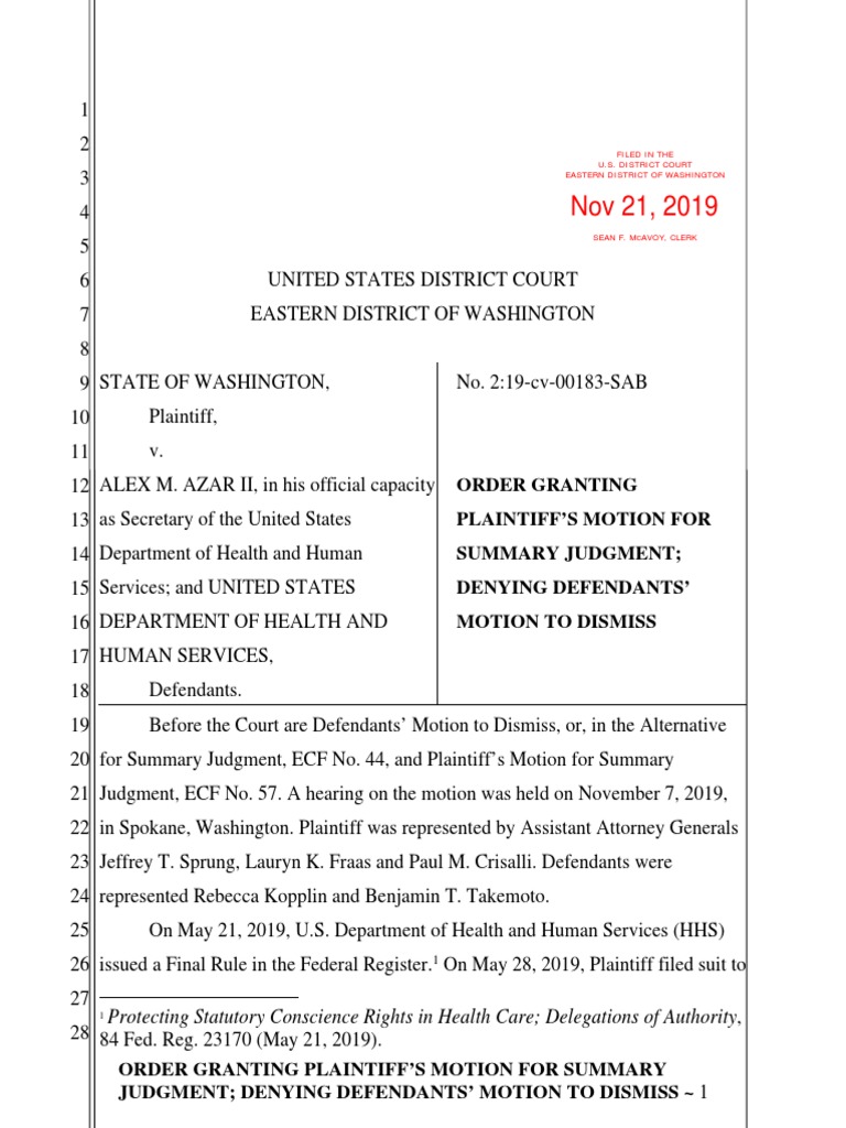 Order Granting Motion for Summary Judgment Summary Judgment Medicaid