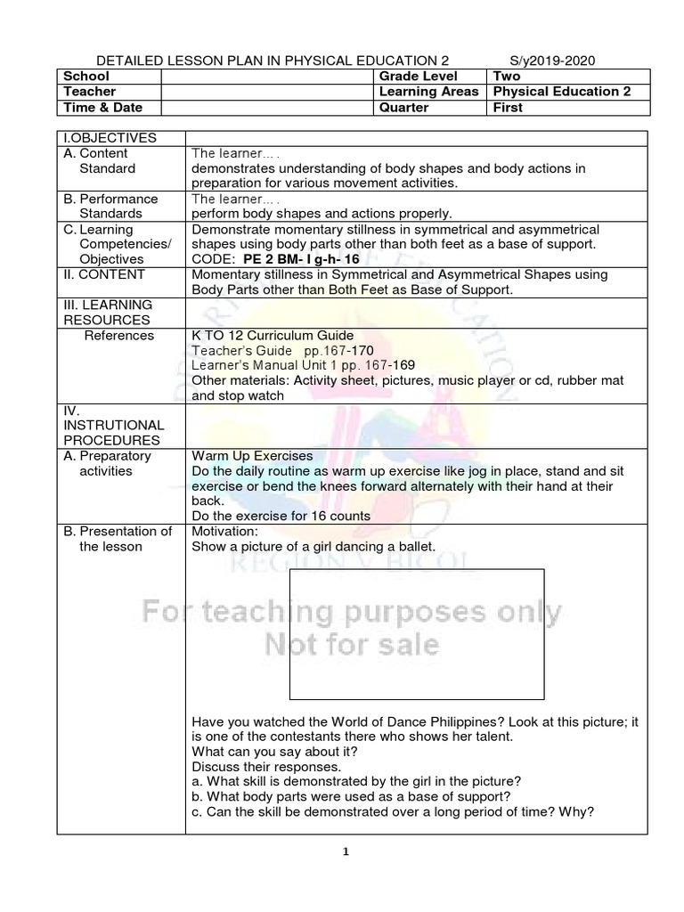 physicaleducation grade 2 pdf physical education lesson plan