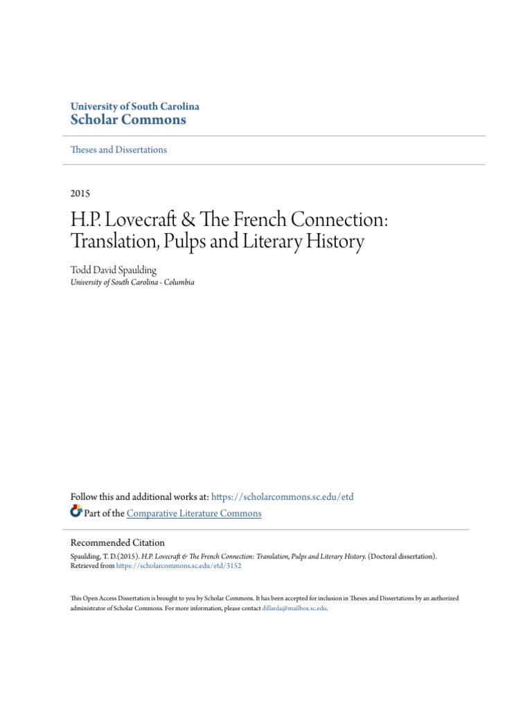 H P Lovecraft The French Connection Pdf H P Lovecraft