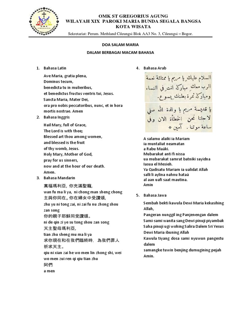 Doa Rosario Beberapa Bahasa Bagian Ii Rosario Prayer Many Language Chapter Ii Pdf Saints From The Holy Land Family Of Jesus