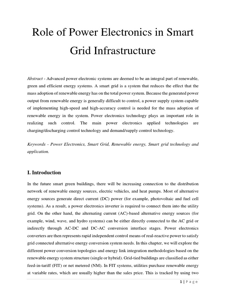 Role of Power Electronics in Smart Grid Infrastructure | PDF | Power ...