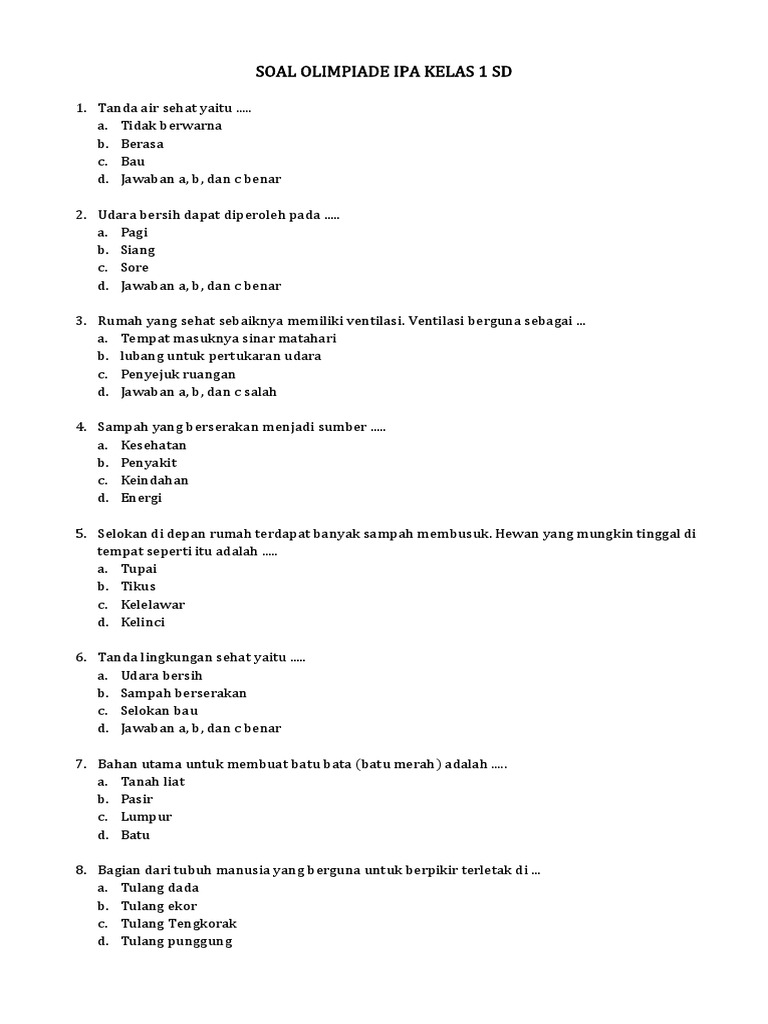 Mengasah Kemampuan Sains Sejak Dini: Panduan Download Soal Olimpiade IPA Kelas 1 SD