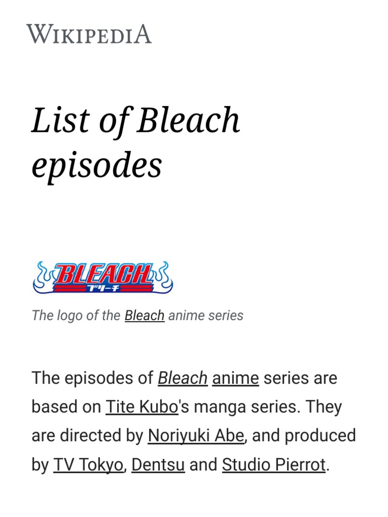 List of Bleach Episodes - Wikipedia PDF | PDF | Anime