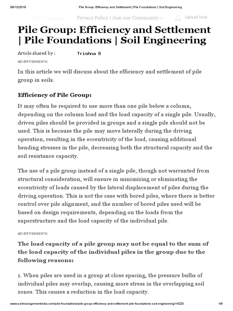 Pile Group Efficiency and Settlement Analysis | PDF | Deep Foundation ...