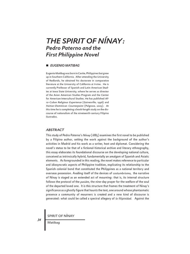 Pedro Paterno's Nínay: First Filipino Novel | PDF | Philippines