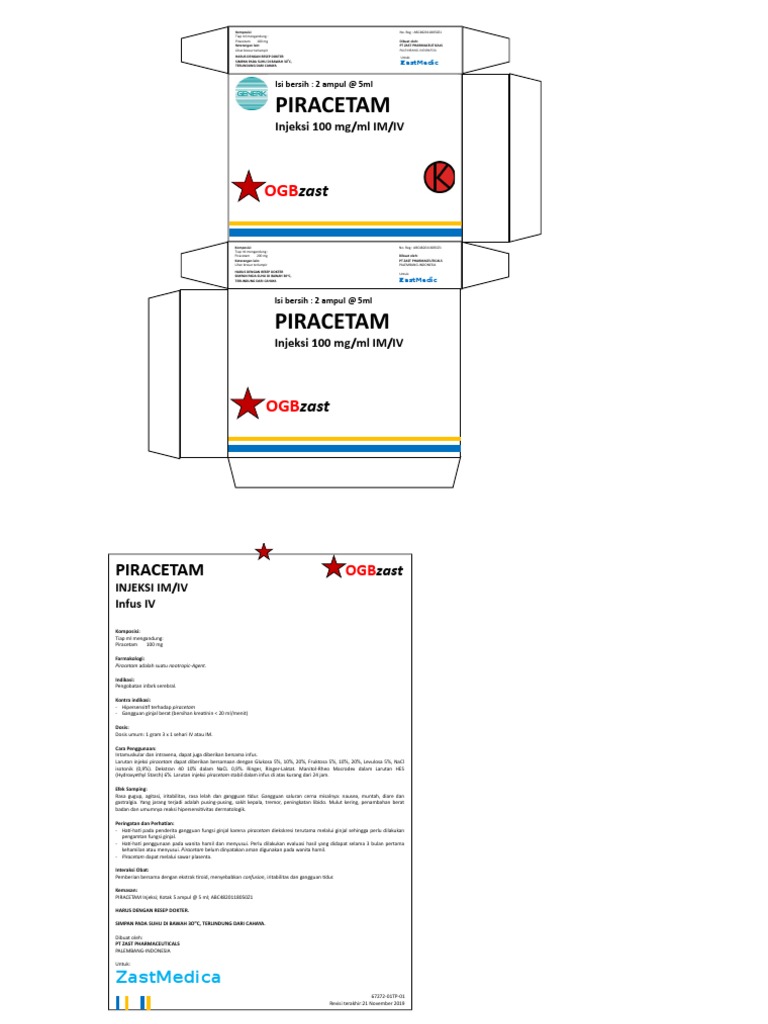 Dosis dan Penggunaan Piracetam Injeksi | PDF