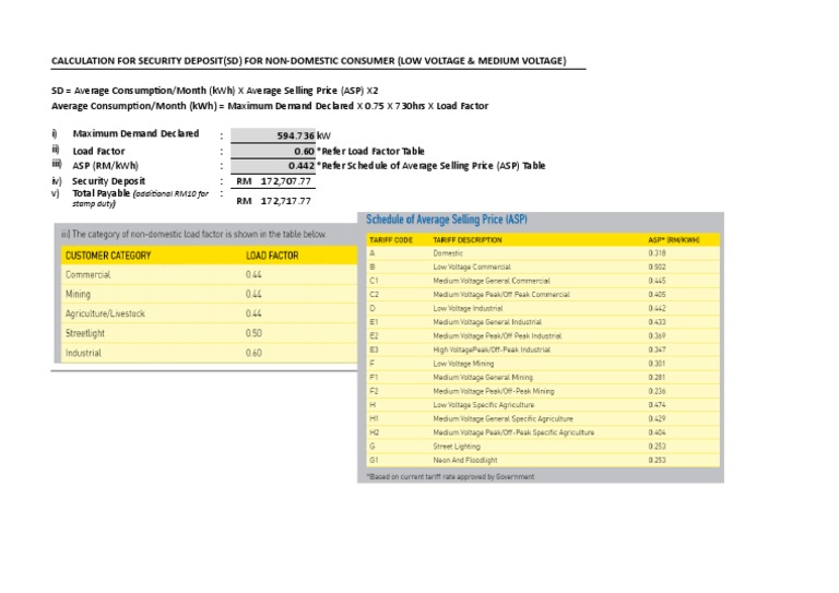 Security Deposit Calculation for Non-Domestic Consumers | PDF
