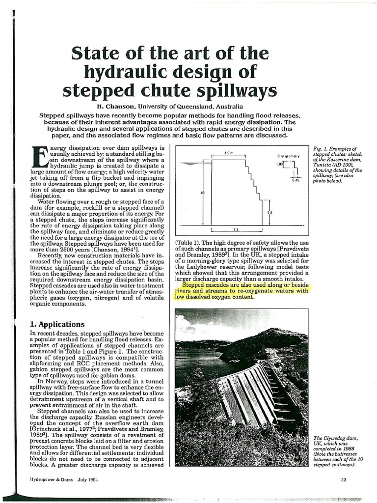 Chanson - State of The Art of The Hydraulic Design of Stepped Chute ...