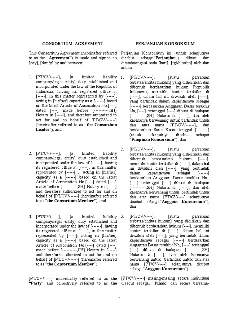 Draft Consortium Agrement Bahasa Bilingual Pdf