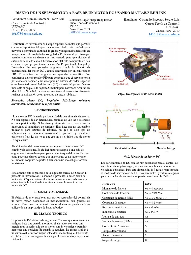 Diseño de Un Servomotor en Base de Un Motor DC Usando Matlab/simulink ...