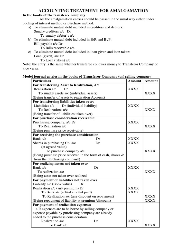 Amalgamation Journal Entries PDF Equity (Finance) Business Law