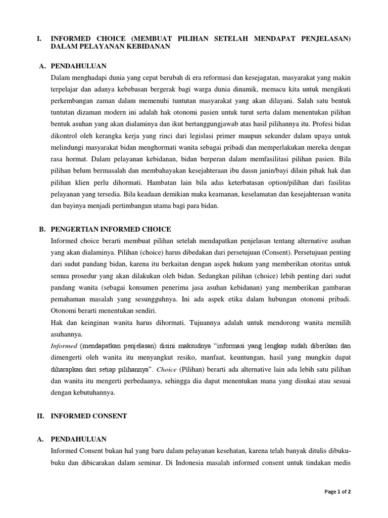Informed Choice dan Informed Consent Kebidanan | PDF