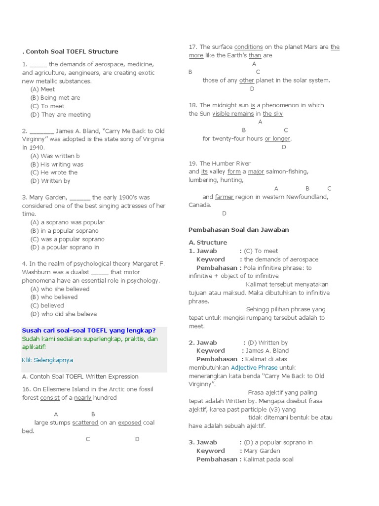 Pusat Toefl Contoh Soal Tes