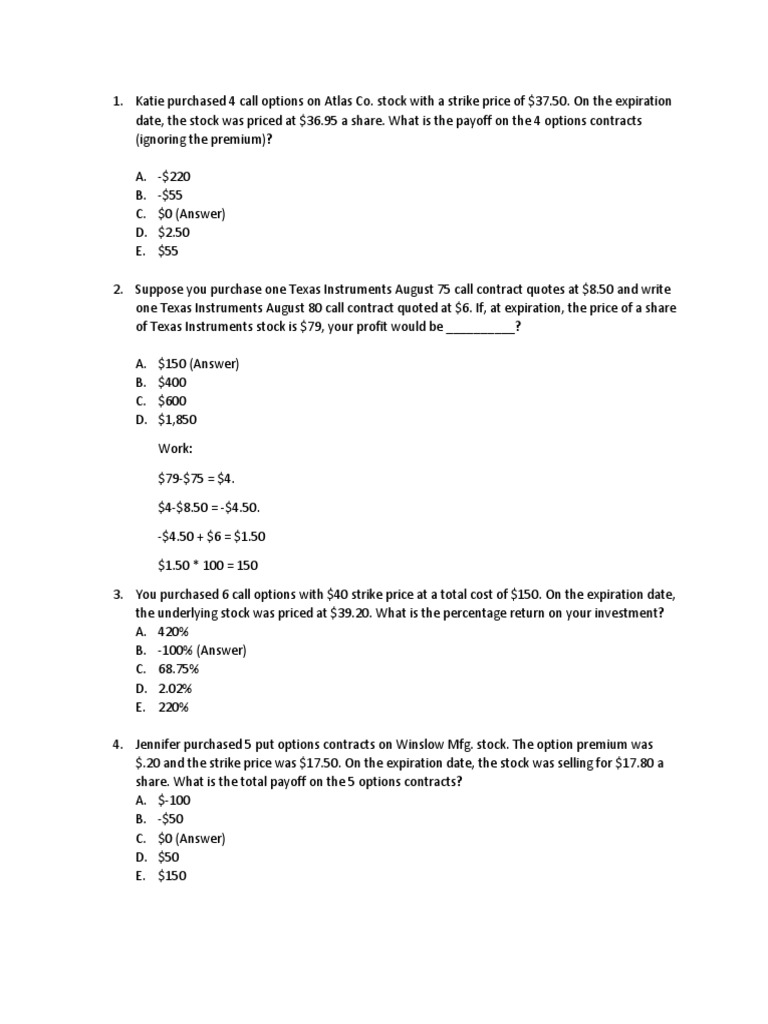Options Trading Payoff Calculations | PDF | Teaching Methods & Materials