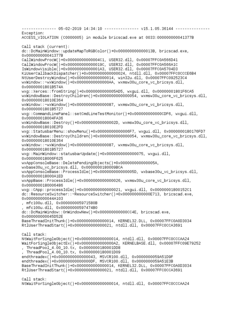 BricsCAD Access Violation Error Log | PDF | X86 Architecture | Microsoft