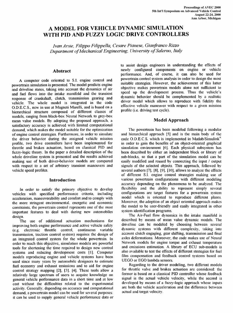 A Model For Vehicle Dynamic Simulation W PDF | PDF