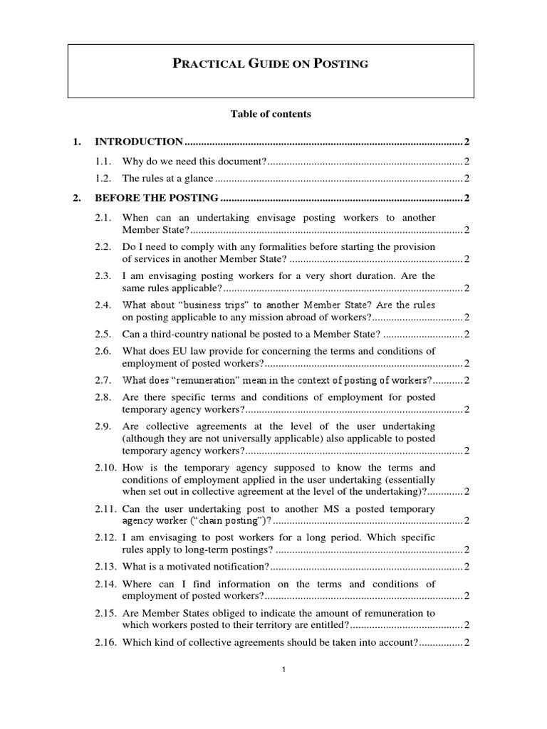 Guide to Posting Workers in EU | PDF | Member State Of The European ...