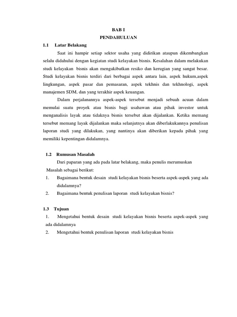 Makalah Desain Pelaporan Studi Kelayakan Bisnis