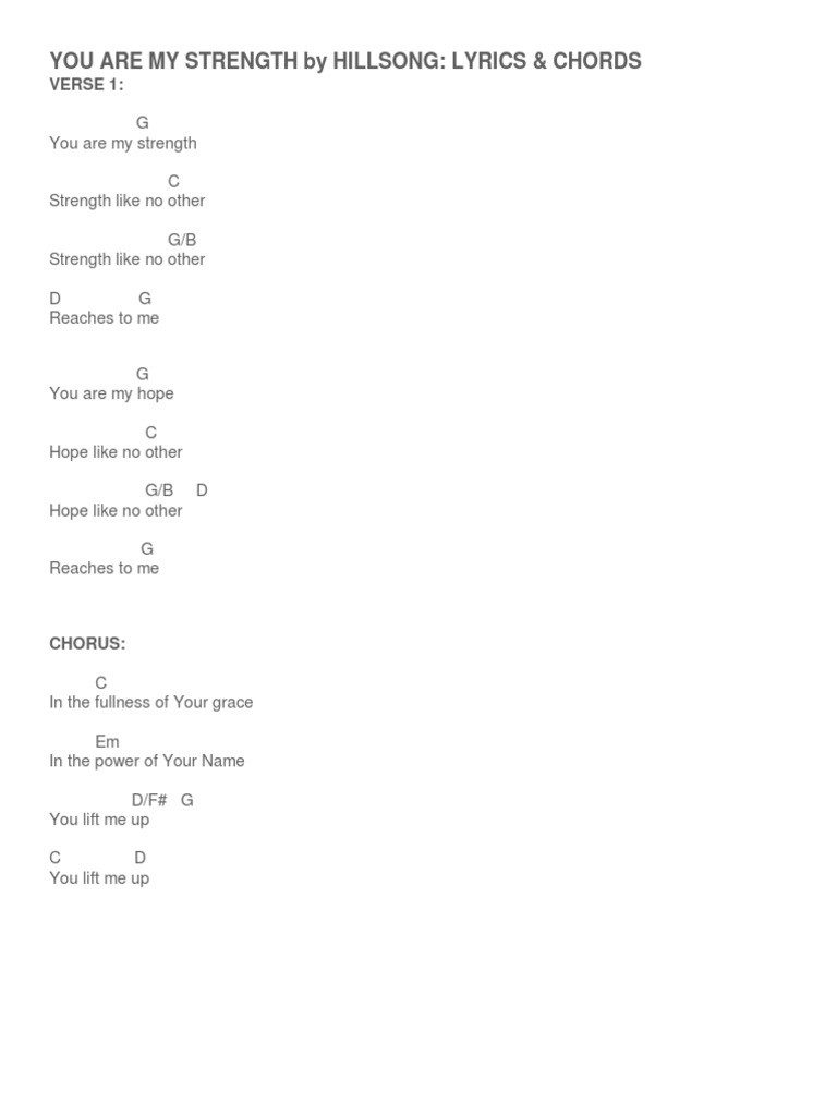 Hillsong worship lyrics chords you are my strength pdf