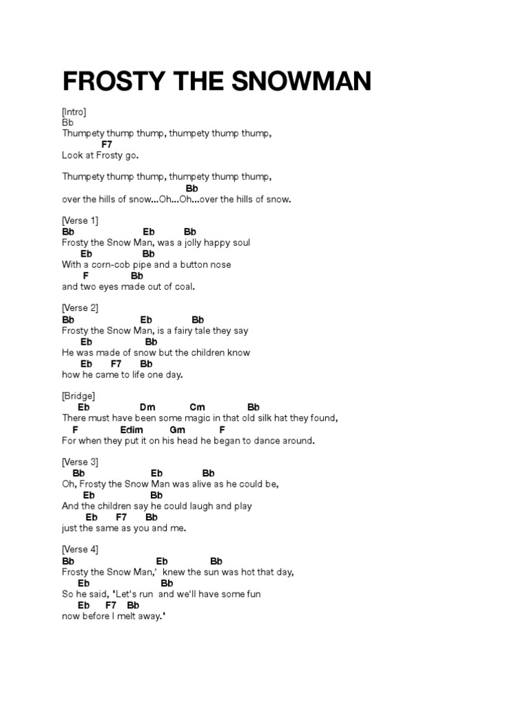 Frosty the Snowman Lyrics and Chords PDF