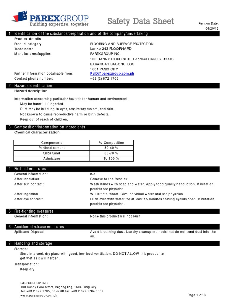 Parex Lanko 243 Floor Hardener Msds PDF Water Concrete