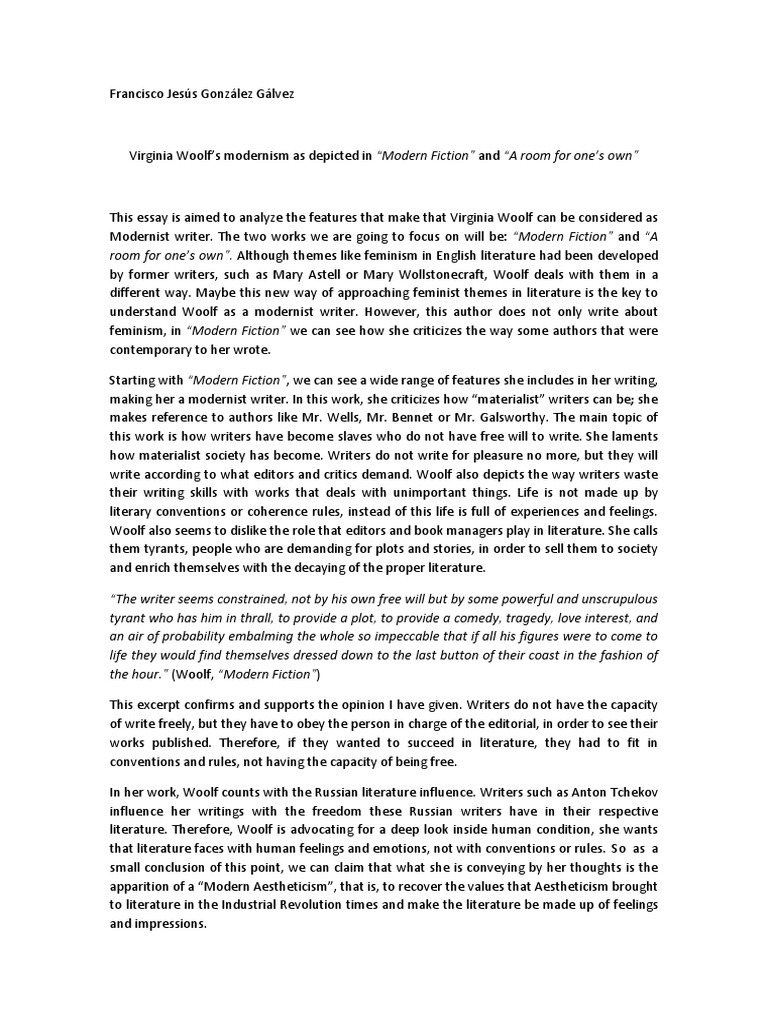 Woolf's Modernism in Fiction and Feminism | PDF | Virginia Woolf | Writers
