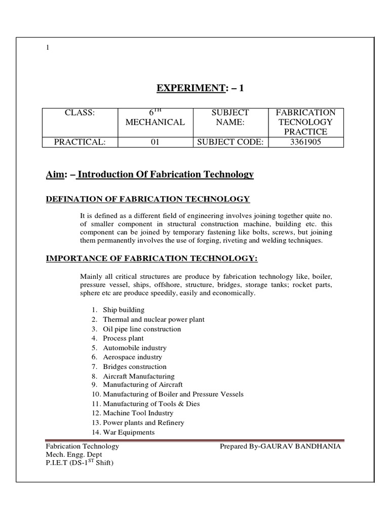 FT Lab Manual27-12-17 PDF | PDF | Welding | Construction