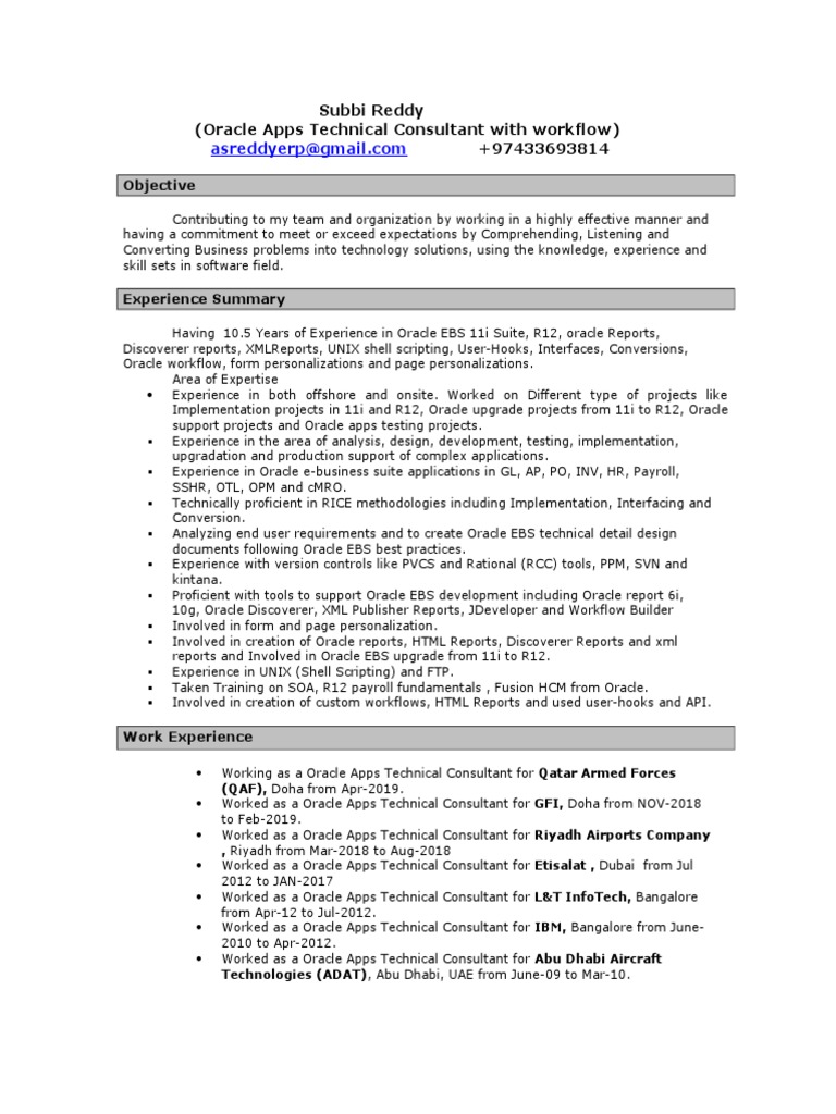 Oracle Apps CV - Subbi Reddy | PDF | Application Programming Interface ...