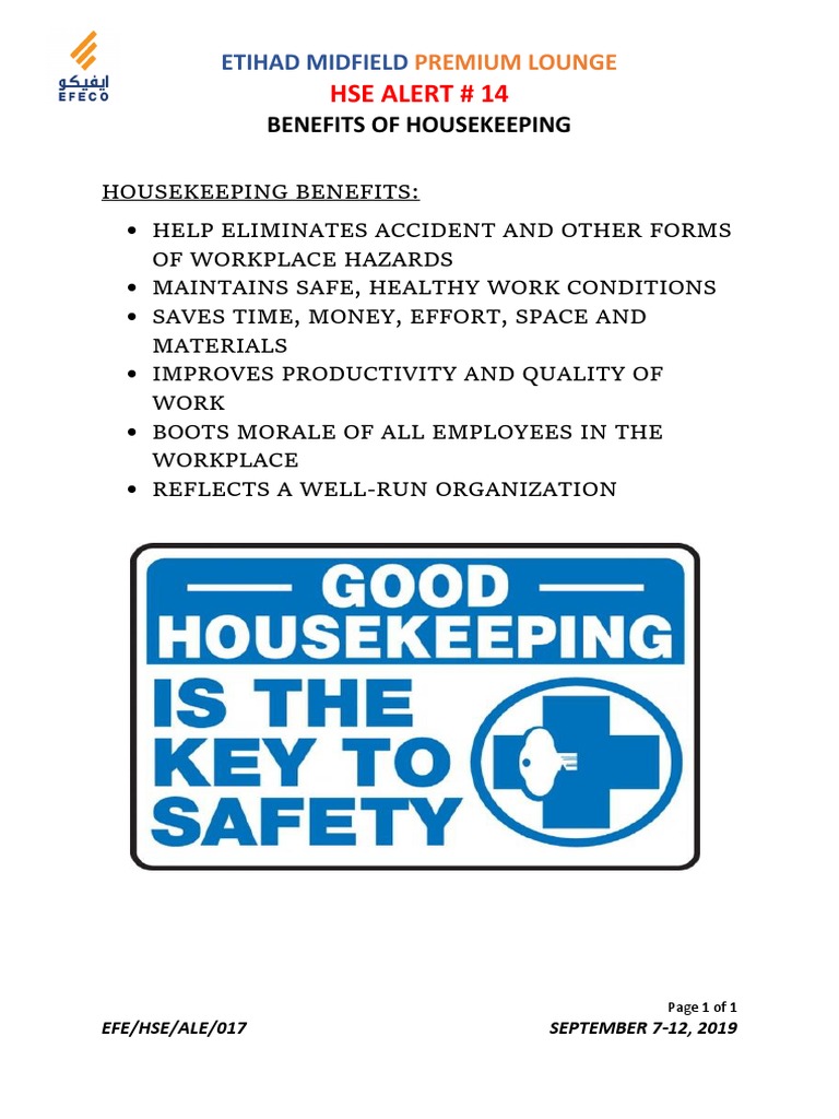 Benefits of Housekeeping in the Workplace | PDF