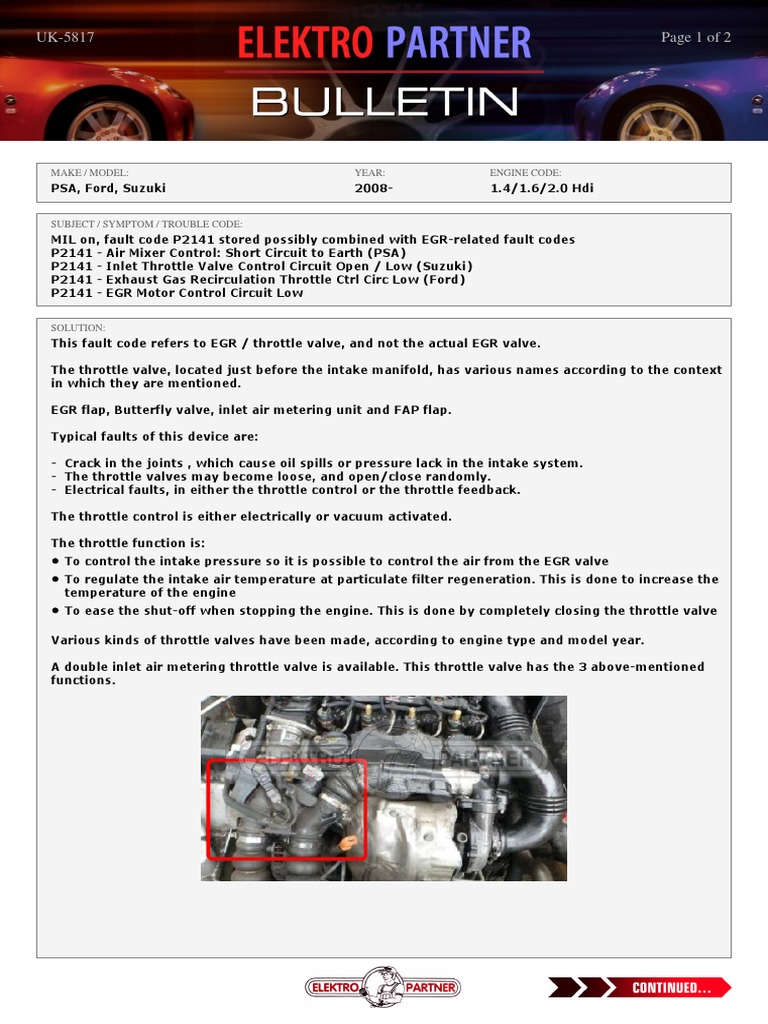 5817 MIL On, Fault Code P2141 Stored Possibly Combined With EGRrelated