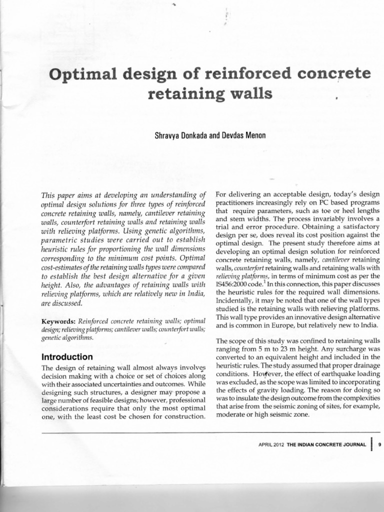 Optimal Design of Retaining Walls | PDF | Building Engineering | Civil ...