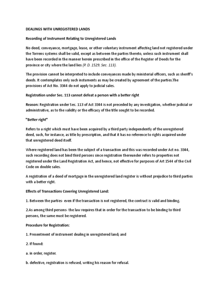 Unregistered Land Dealings in the Philippines | PDF | Deed | Conveyancing