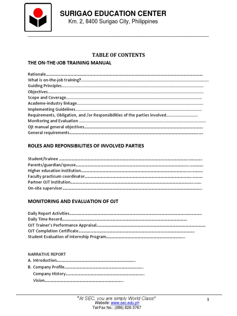 Updated Ojt Manual 1 Pdf Students Employment