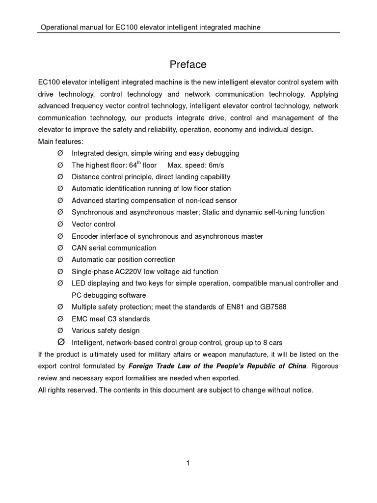 EC100 Elevator Control Manual | PDF | Elevator | Power Supply